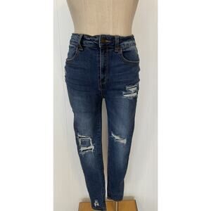 Wax Jean Jeans Womens 13 Blue Distressed High Rise Mom Fit Ripped Denim Stretch